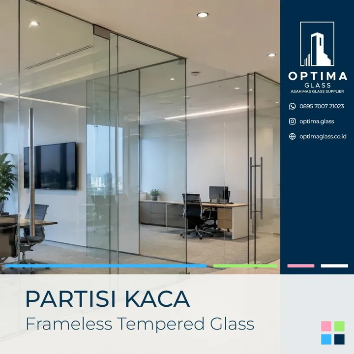 Partisi kaca frameless tempered