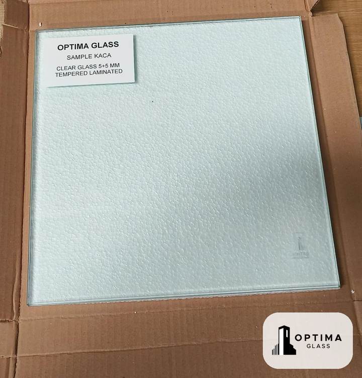 Sampel kaca laminated tempered 5+5 dari Optima Glass